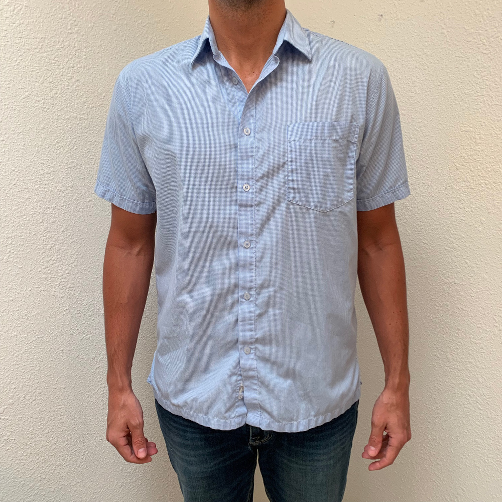 Men's Blue & White Checkered Button Down Shirt